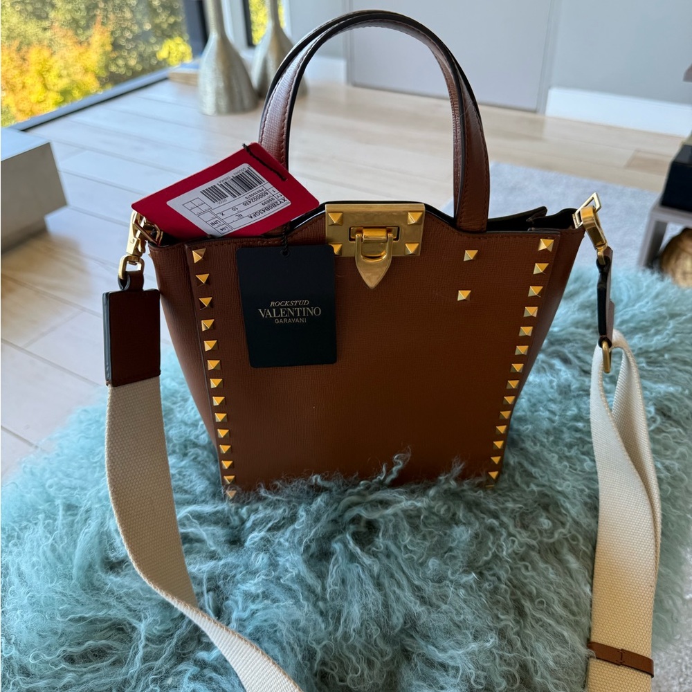 Sold Valentino Garavani Rockstud LogoTan Leather Tote SOLD